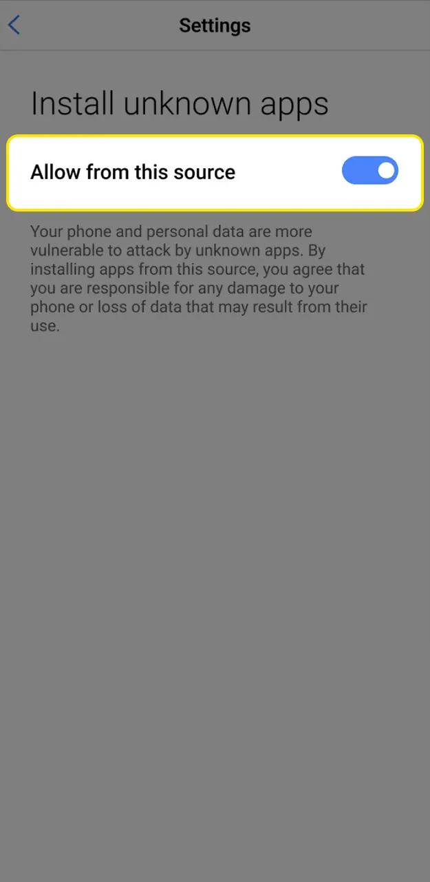 Modify the security settings of your smartphone and allow installation from unknown sources for Bet365.