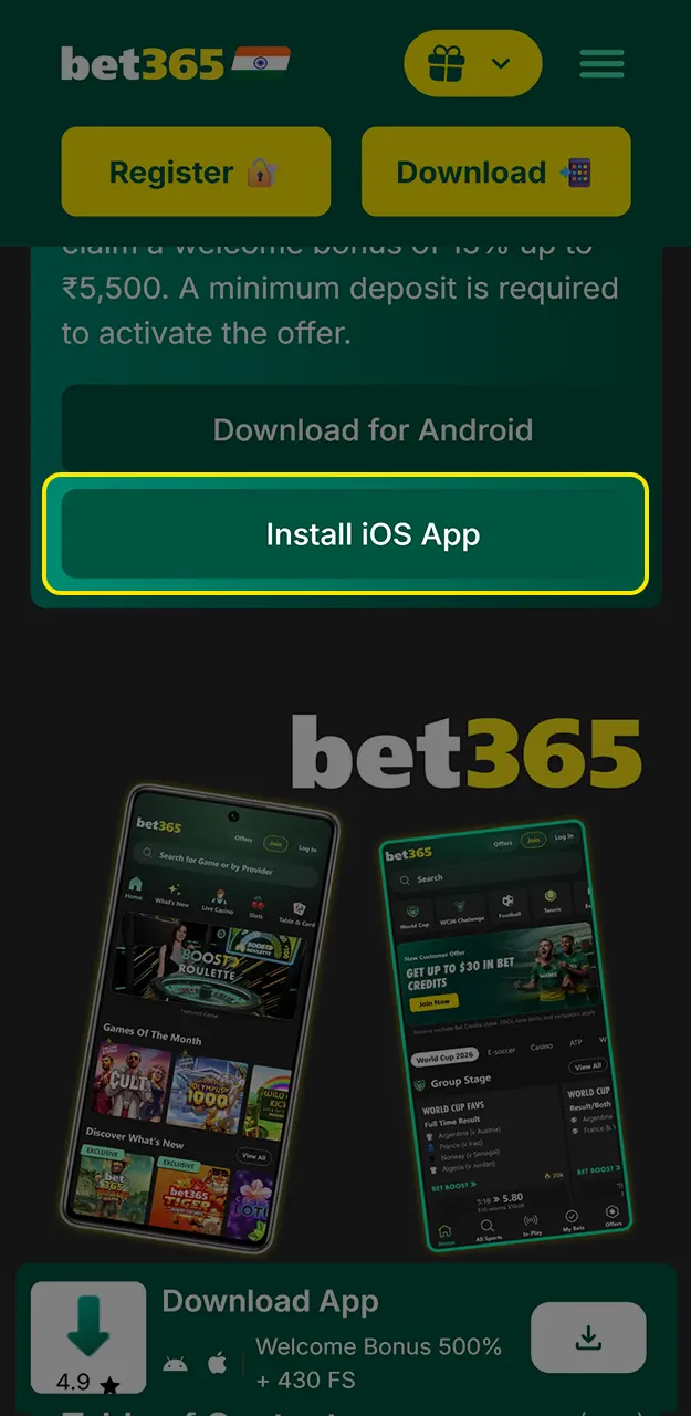Access the official App Store and tap the get button to begin downloading the Bet365 application.