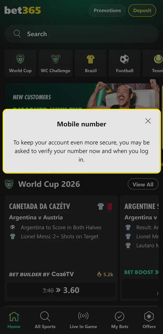 Upload copies of your official documents to complete verification on Bet365.