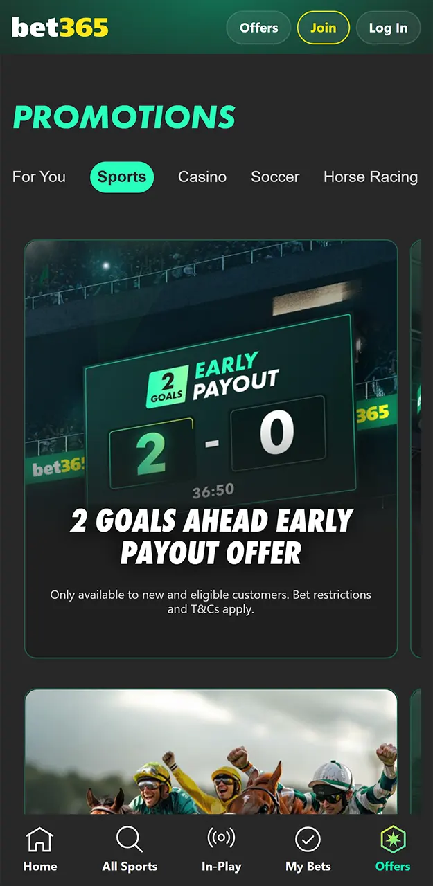 Choose a bonus and activate it in the Bet365 app.