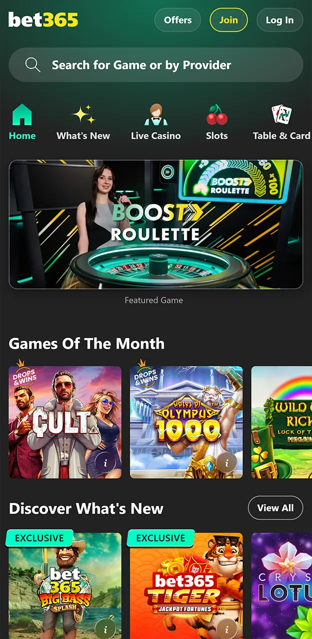 Play casino games on the Bet365 app.