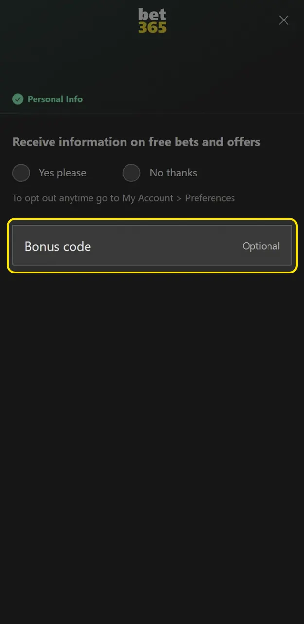 Enter a special promo code on Bet365 to receive a bonus.