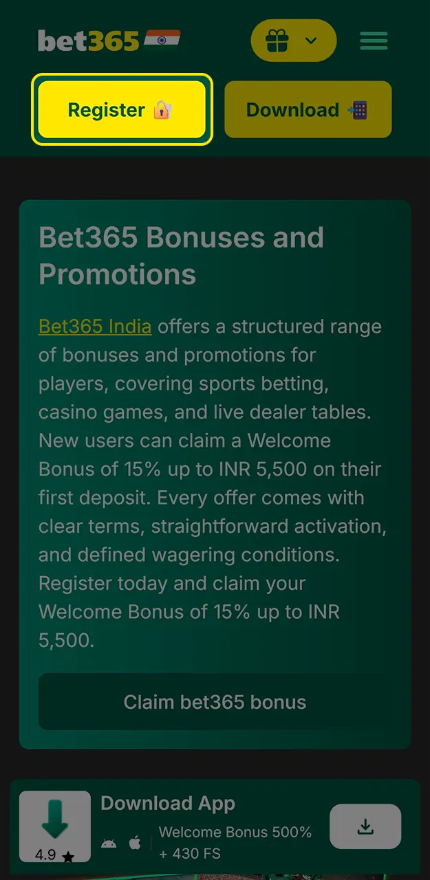 Sign up and get a bonus at Bet365.