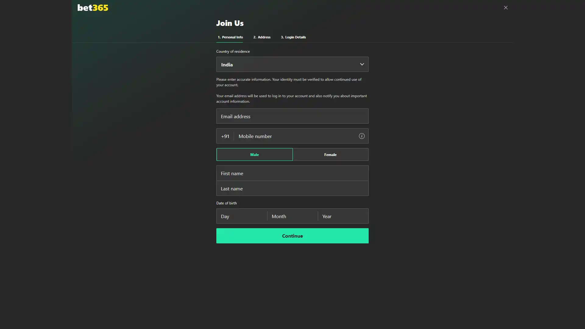 Create an account on Bet365 and start placing bets.
