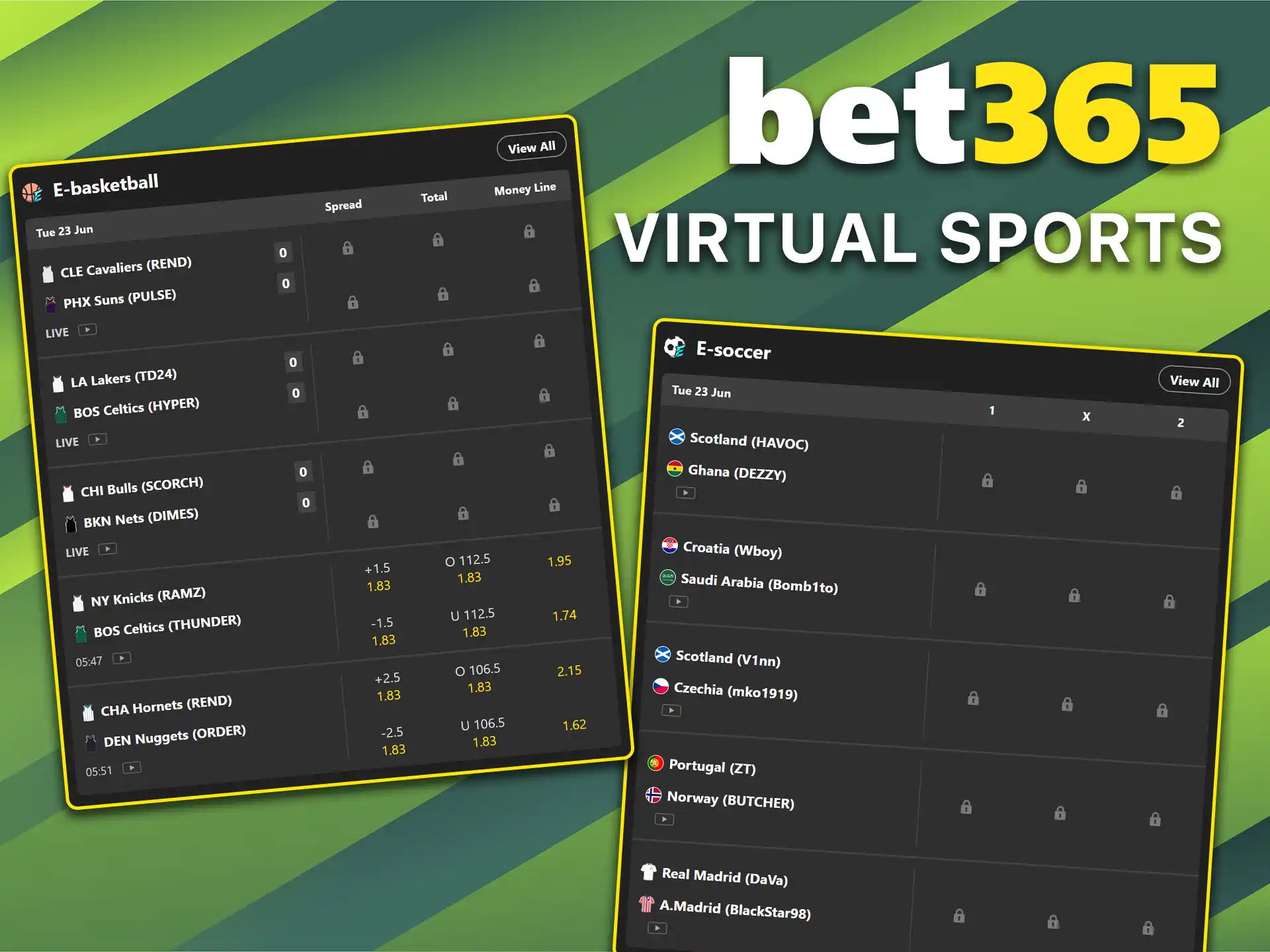 Place bets on virtual sports at Bet365.