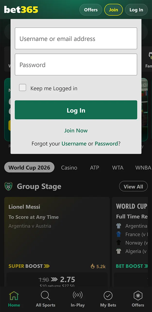 Log in to your account and start withdrawing funds from Bet365.